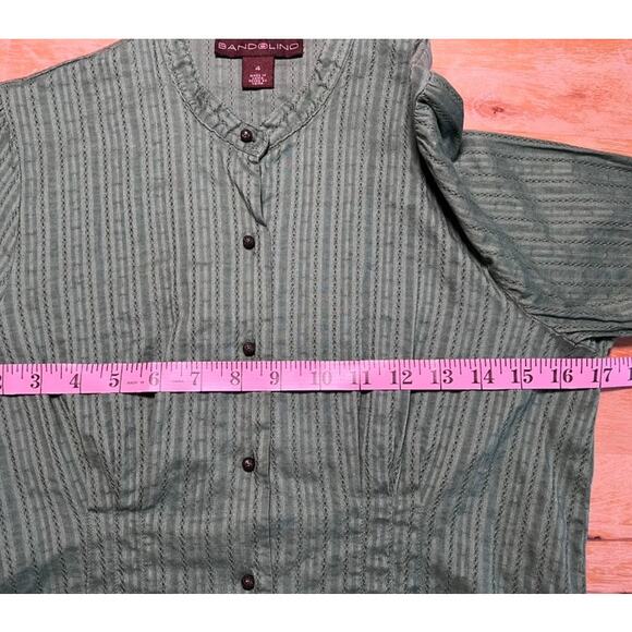 Retro Prairie 3/4 Sleeve Blouse Top Shirt V Neck Sz 4 Green Cosplay Western Boho - Picture 4 of 9